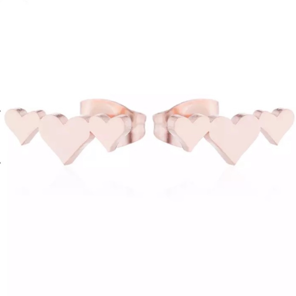 Rose Gold Filled Triple Heart Earrings